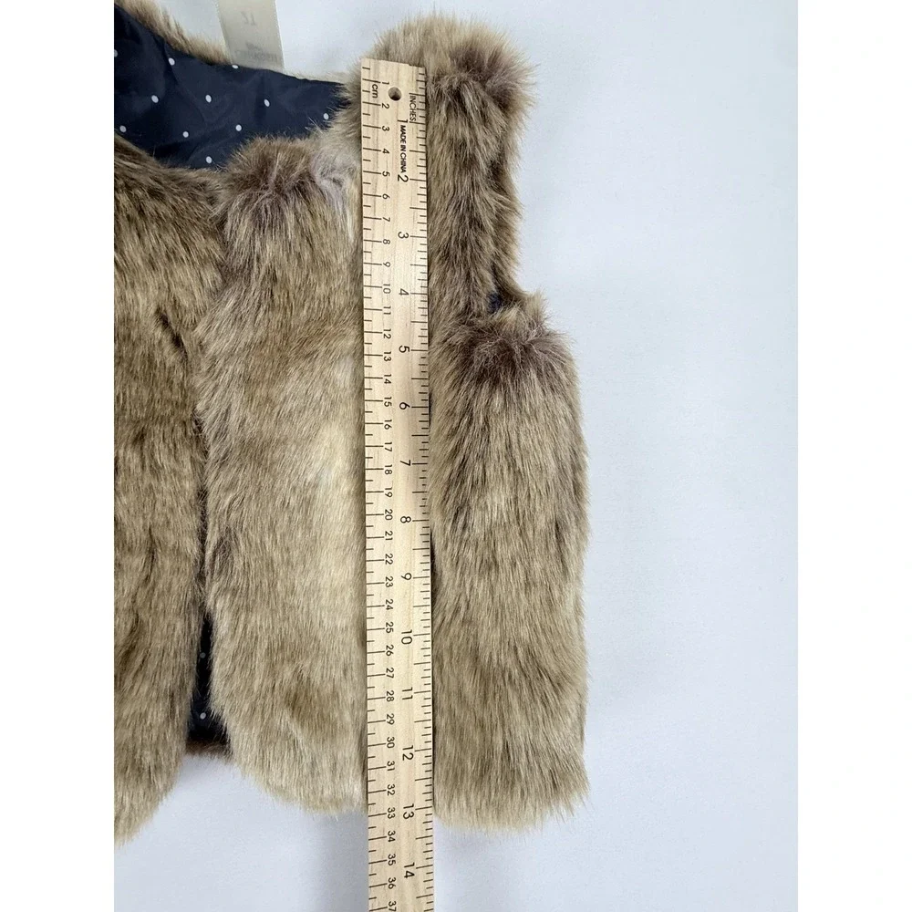 OshKosh B'gosh Girls 2T Brown Faux Fur Vest Polka Dot Lined Fall Winter Holiday